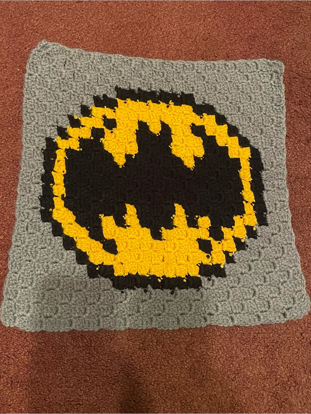 Handmade Crochet Batman Logo Square - Gray, Yellow, Black